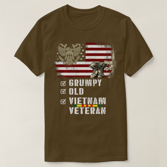 Camiseta Velho Vietnã Veterano dos EUA Bandeira Americana V (Frente do Design)