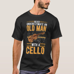 Camiseta Velho Violoncelista Homem Idoso Avô Tocador de Cel