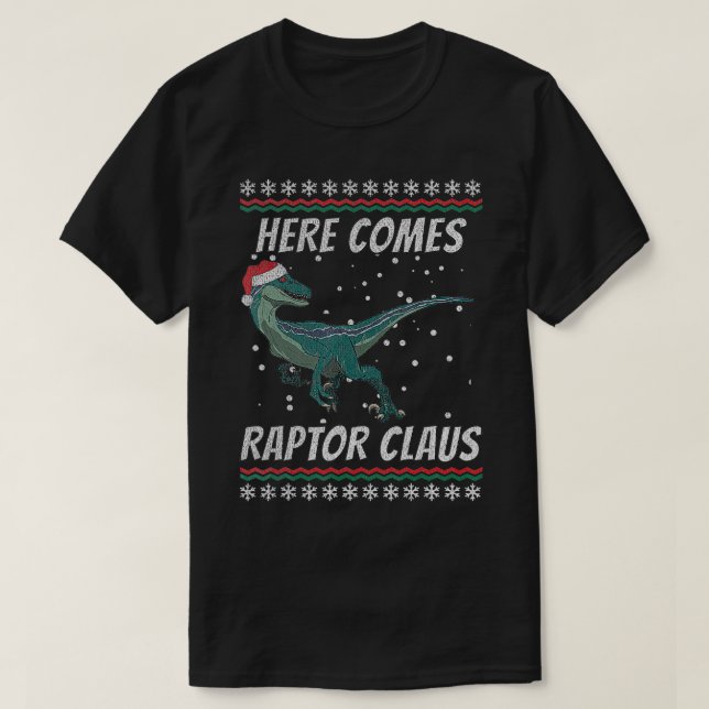 Camiseta Velociraptor Christmas Here Vem Raptor Claus Chr (Frente do Design)