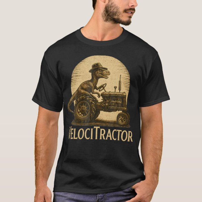 Camiseta Velocitractor Funny Dinosaur Farmer Tractor Mashup (Frente)