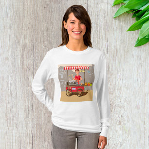 Camiseta Vendedor de Comida de Rua Sorridente Carrinho de C