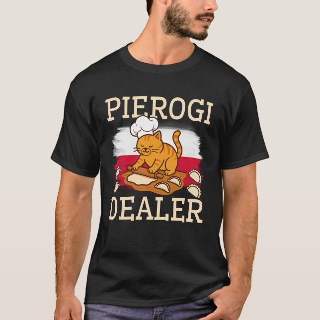 Camiseta Vendedor de Pierogi Comida Polonesa Gato Chef Dump (Frente)