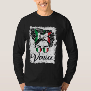 Camiseta Veneza Itália Flag Black Afro Messy Bun Italiana H