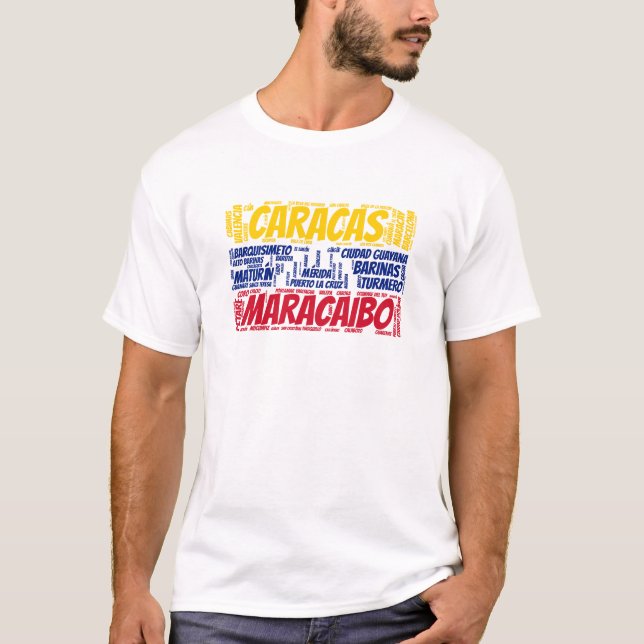 Camiseta Venezuela Sinalizador com Nomes de Cidade Arte de  (Frente)