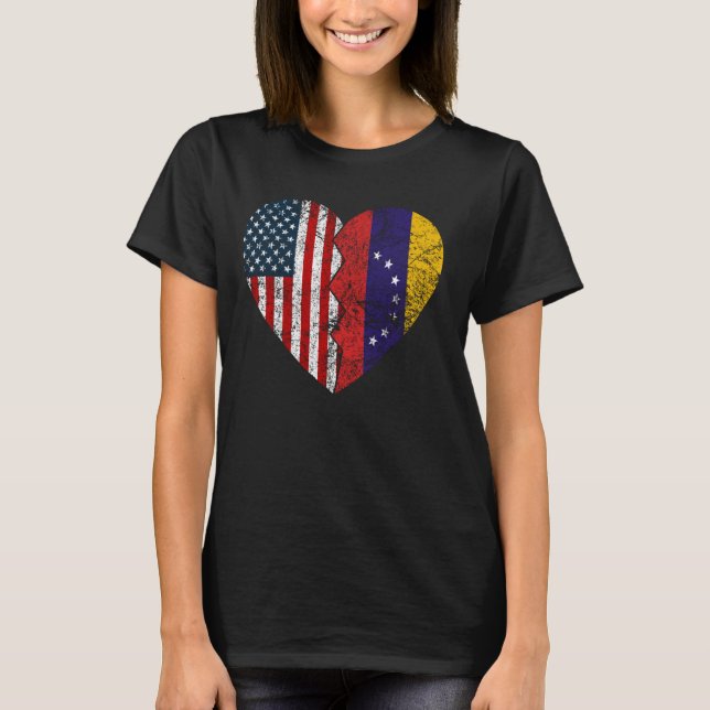 Camiseta Venezuelano americano Flags Heart United States Ve (Frente)