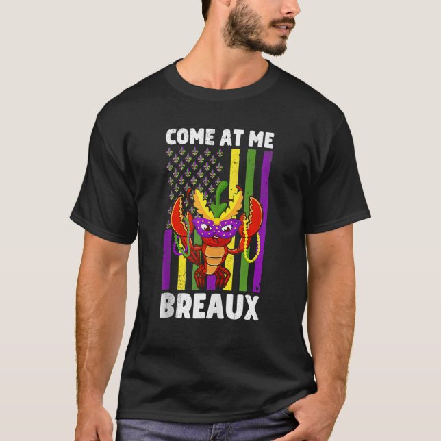 Camiseta Venha Comigo Crawfish Miçanga Mardi Gras Mask (Frente)