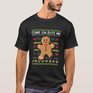 Camiseta Venha Me Morder XMAS Funny Gingerbread Man Christy