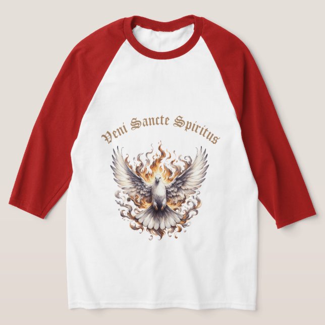 Camiseta Veni Sancte Spiritus - Vem Santo Espírito Raglan (Postura )