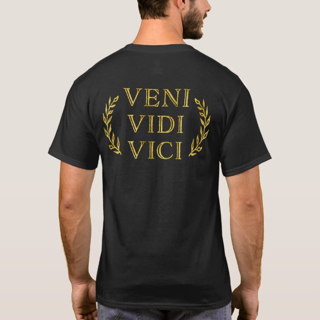 Camiseta Veni Vidi Vici em Faux Dourado Funny Antiquado (Verso)