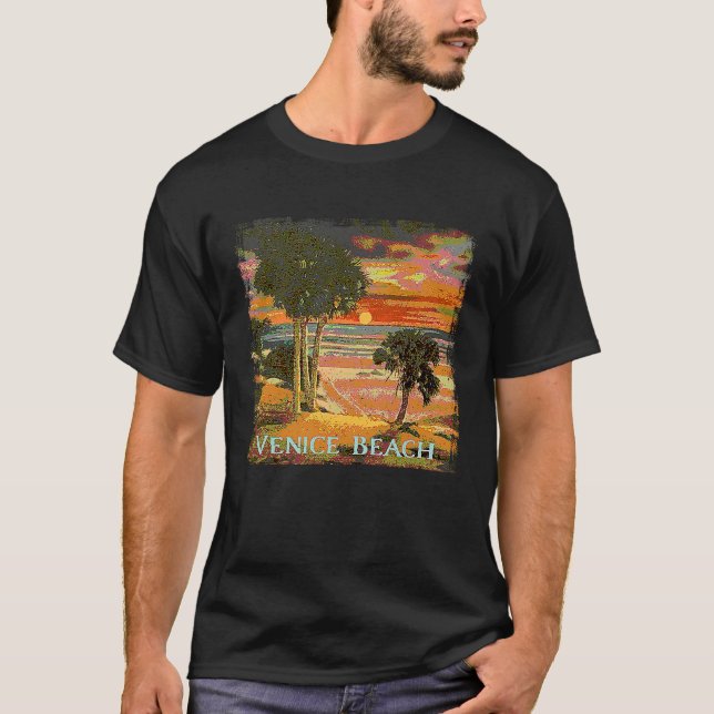 Camiseta Venice Beach CA Sunset Palm Tree Beach Retro Vinta (Frente)