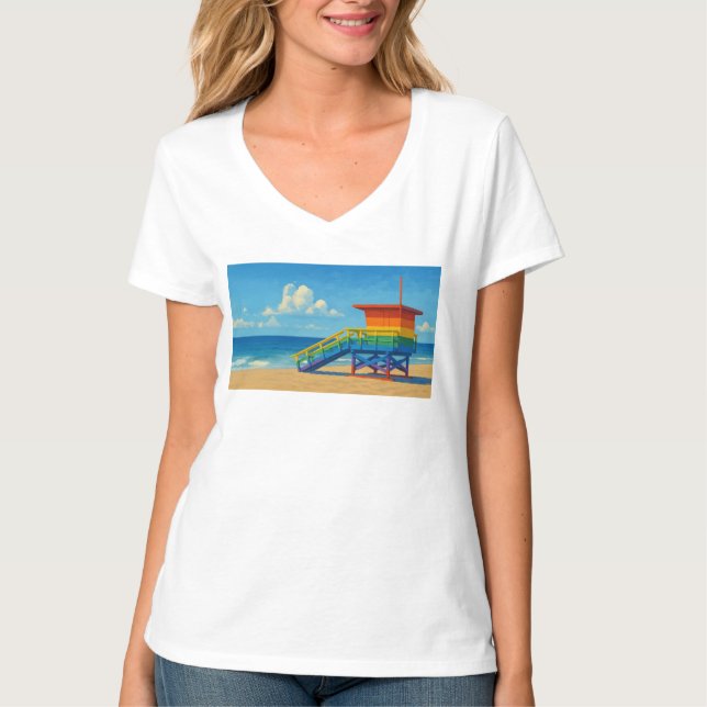 Camiseta Venice Beach Rainbow Lifeguard Stand (Frente)