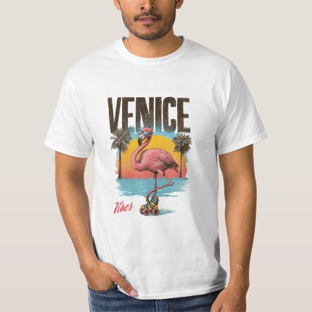 Camiseta Venice Vibes Flamingo Retro Beach California Tropi (Frente)