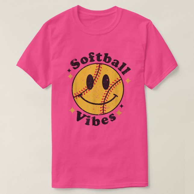 Camiseta Ventilador do softball sorrindo rosto fantasia fel (Frente do Design)