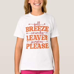 Camiseta Vento de Outono Folhas Crocantes Abóboras Por Favo