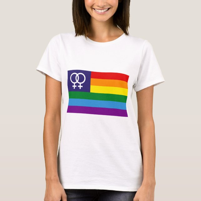 Camiseta Vênus Duplo Lesbiano Arco-íris Orgulho (Frente)