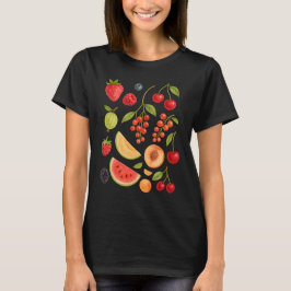 Camiseta Verão Cottagecore Frutas Vibrantes Frutas de Verão