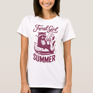 Camiseta Verão da Menina Feral Férias do Guaxinim Panda Lix