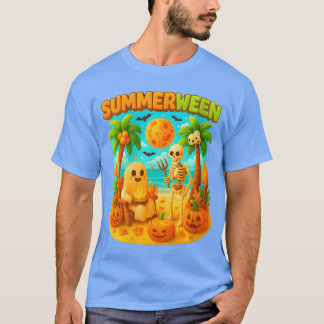 Camiseta Verão das Mulheres Skeleton Festa de Verão do Dia