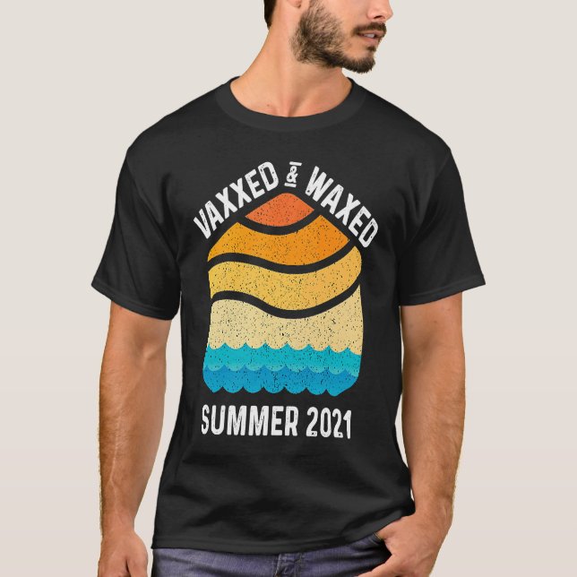 Camiseta Verão De 2021, Vaxxed E Waxed Retro Sunset Beach O (Frente)