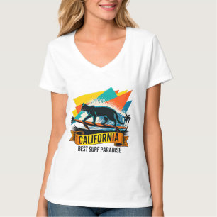 Camiseta Verão de Gato Surfando - Design Retro de Praia Fem
