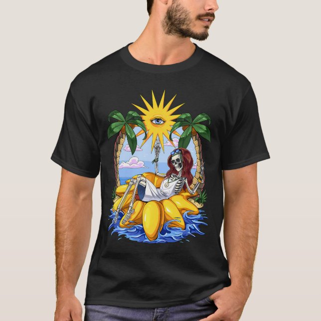 Camiseta Verão do Esqueleto Hippie (Frente)