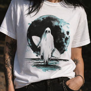 Camiseta Verão Gótico Fantasma com Prancha de Surf Praia As
