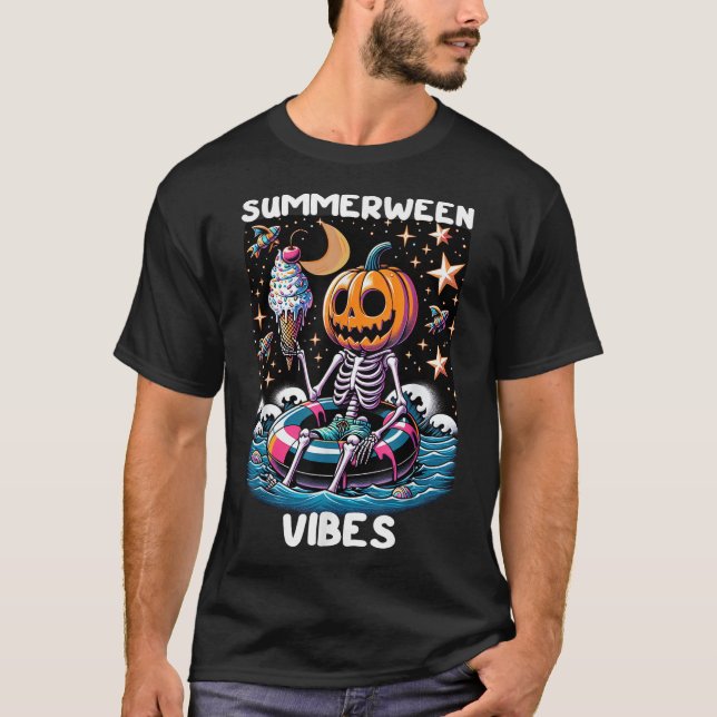 Camiseta Verão Halloween Engraçado Esqueleto De Gelo (Frente)
