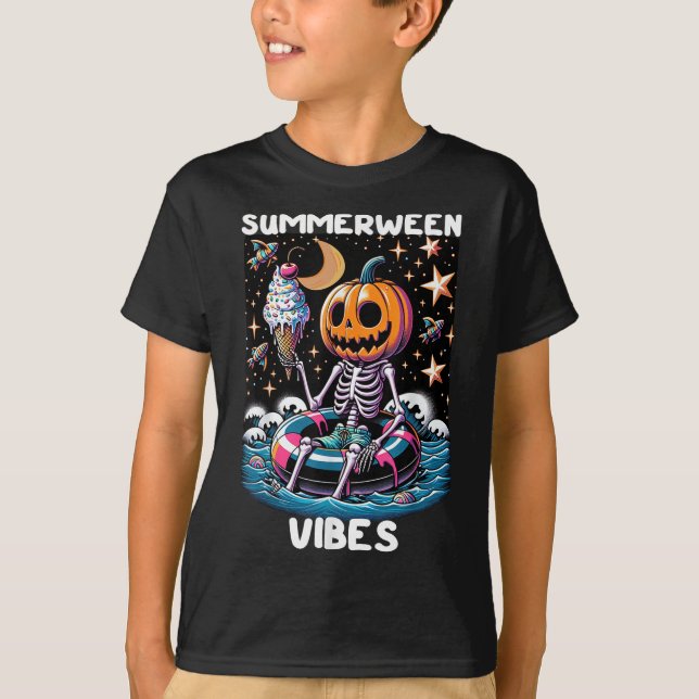 Camiseta Verão Halloween Engraçado Esqueleto De Gelo (Frente)