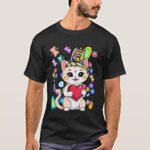 Camiseta Verão Hippie Gato Coração Gatos Hippies Gatinhos C