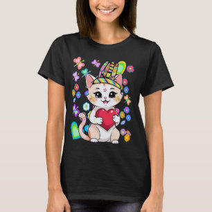 Camiseta Verão Hippie Gato Coração Gatos Hippies Gatinhos C