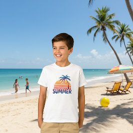Camiseta Verão pôr do sol retrô palmeira