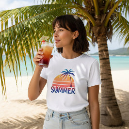 Camiseta Verão pôr do sol retrô palmeira