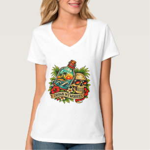 Camiseta Verão Retrô Caveira Mensagem numa Garrafa Praia mu
