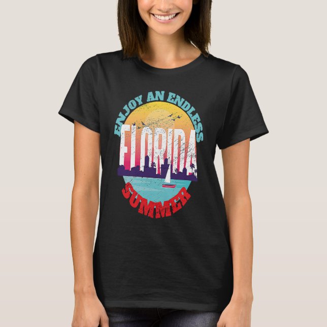 Camiseta Verão sem fim de Miami Beach Florida (Frente)