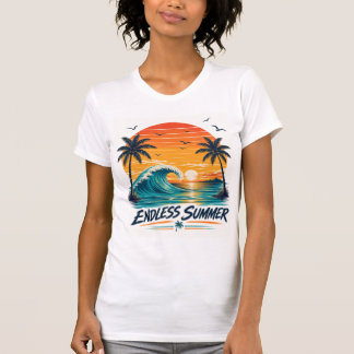 Camiseta Verão Sem Fim | Pôr do Sol Tropical Retrô na Praia