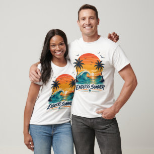 Camiseta Verão Sem Fim Pôr do Sol Tropical Retrô na Praia