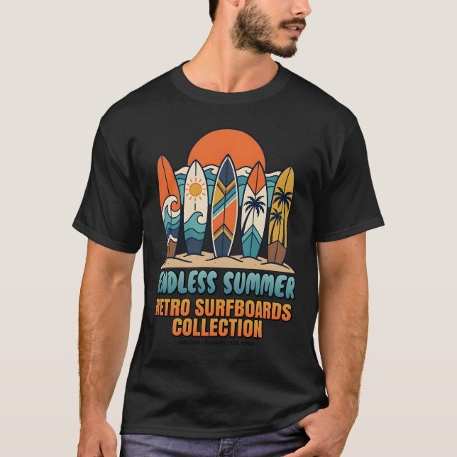 Camiseta Verão Sem Fim Retro Surfboards Praia (Frente)