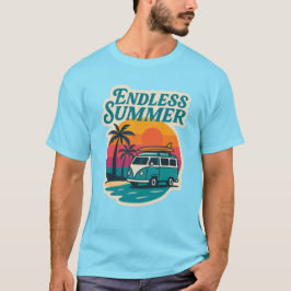 Camiseta Verão Sem Fim – Van de Surf Retro ao Pôr do Sol