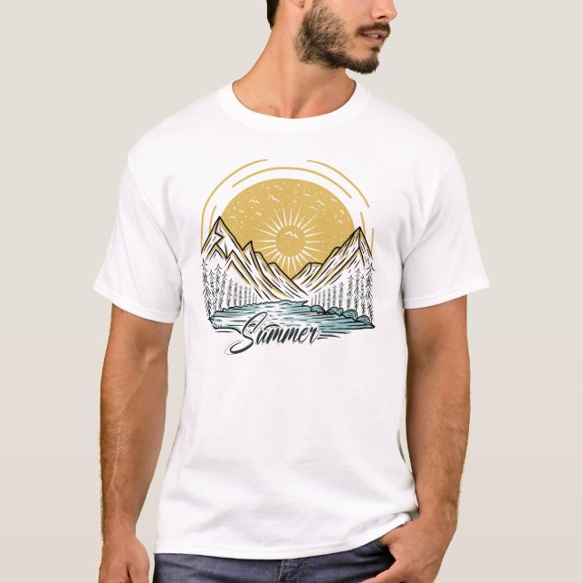 Camiseta Verão vibe lago montanhoso aventura ao ar livre (Frente)