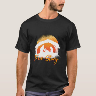 Camiseta Verdadeira História Natal Cena de Natal Manger Cat