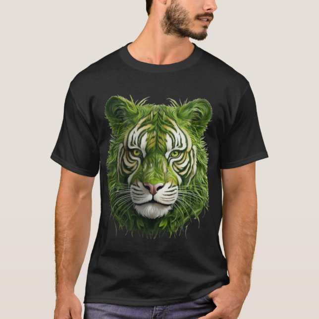 Camiseta Verdant Majestade: Grass-Cut Royal Tiger" (Frente)