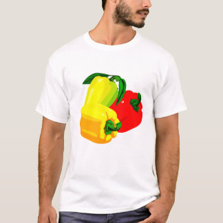 Camiseta Verde amarelo vermelho gráfico de três pimentas