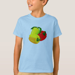 Camiseta Verde amarelo vermelho gráfico de três pimentas