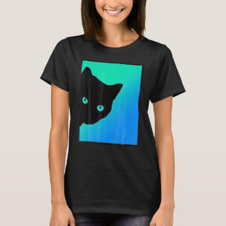 Camiseta Verde Azul Gato Preto Projetado Por Gatos Feitos D
