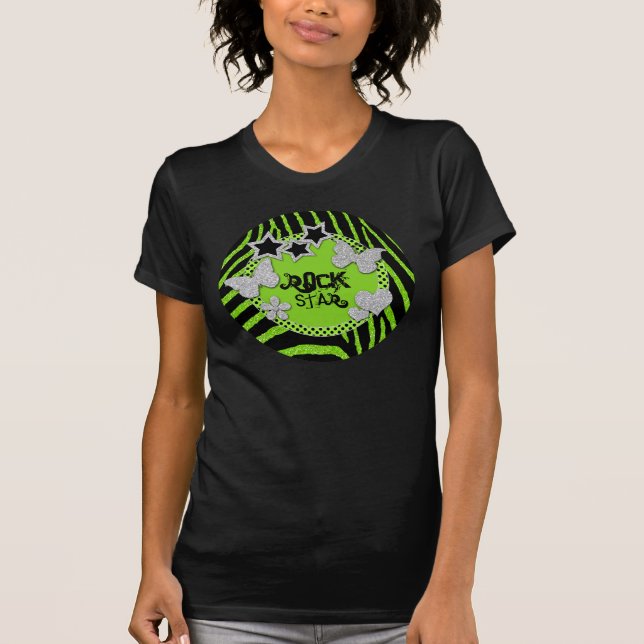 Camiseta verde Black Silver Zebra Glitter Rock Sta (Frente)
