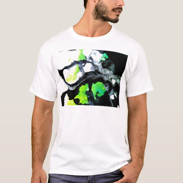 Camiseta Verde branco do preto abstrato sem medo da pintura (Frente)