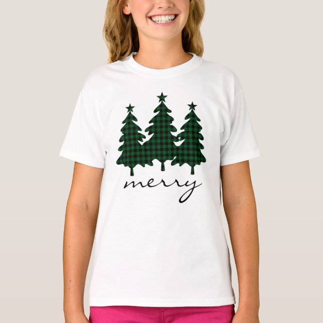 Camiseta Verde Búfalo Check Árvores de Pinheiro (Frente)