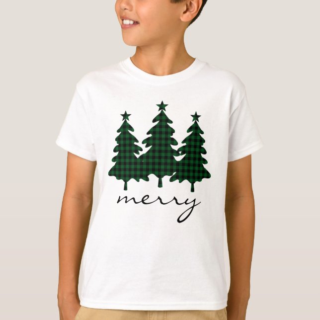 Camiseta Verde Búfalo Check Árvores de Pinheiro (Frente)