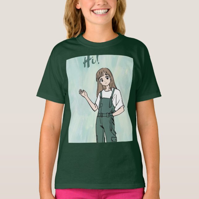 camiseta verde com design fofo (Frente)