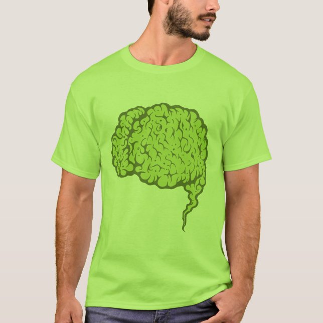 Camiseta verde do Cérebro Zombie - Braaaains! (Frente)